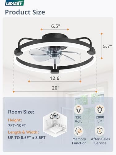 41EJ6tF0vmL._AC_.jpg windphoto 1 Pack 20'' Black Low Profile and 1 Pack 20'' Ceiling Fans, Dimmable Modern Fan Light(3000K-6000K), 6 Speed, Reversible, Flush Mount Ceiling Fans with Lights for Bedroom