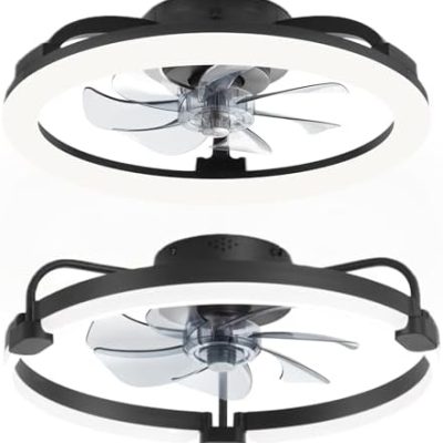 41R4K9jP5UL._AC_.jpg windphoto 1 Pack 20'' Black Low Profile and 1 Pack 20'' Ceiling Fans, Dimmable Modern Fan Light(3000K-6000K), 6 Speed, Reversible, Flush Mount Ceiling Fans with Lights for Bedroom
