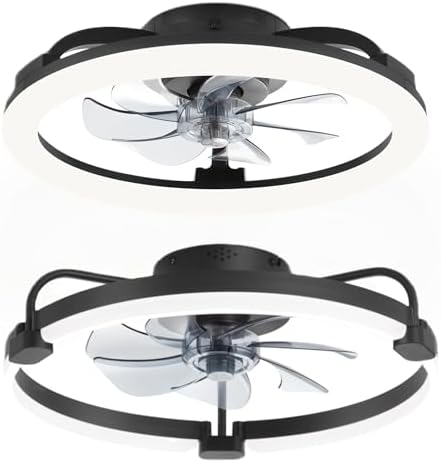 41R4K9jP5UL._AC_.jpg windphoto 1 Pack 20'' Black Low Profile and 1 Pack 20'' Ceiling Fans, Dimmable Modern Fan Light(3000K-6000K), 6 Speed, Reversible, Flush Mount Ceiling Fans with Lights for Bedroom