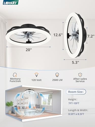 41RefEBCF9L._AC_.jpg windphoto 1 Pack 20'' Black Low Profile and 1 Pack 20'' Ceiling Fans, Dimmable Modern Fan Light(3000K-6000K), 6 Speed, Reversible, Flush Mount Ceiling Fans with Lights for Bedroom