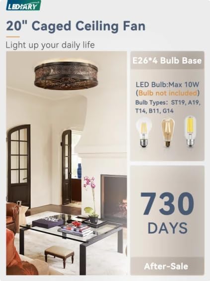 41tbtnWoG6L._AC_.jpg windphoto 20" Caged Farmhouse Ceiling Fan and Light with Remote, Black Gold | Flush Mount, Bladeless Enclosed Fandelier, 6 Speed, Quiet Powerful DC, Rustic,Vintage, Rustic, Small, Bedroom, Kitchen