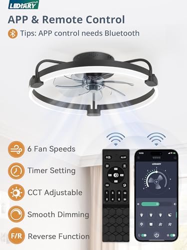 41vS2MBCuAL._AC_.jpg windphoto 1 Pack 20'' Black Low Profile and 1 Pack 20'' Ceiling Fans, Dimmable Modern Fan Light(3000K-6000K), 6 Speed, Reversible, Flush Mount Ceiling Fans with Lights for Bedroom