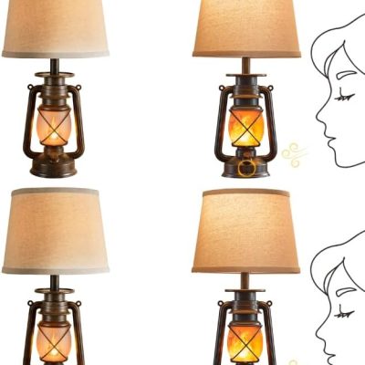 5115GZU9prL._AC_.jpg windphoto 18.72" LED Vintage Lantern Flickering Flame Table Lamps for Bedrooms Set of 2 18.72" Blow-Controlled LED Lantern Flickering Flame Table Lamps for Bedrooms Set of 2