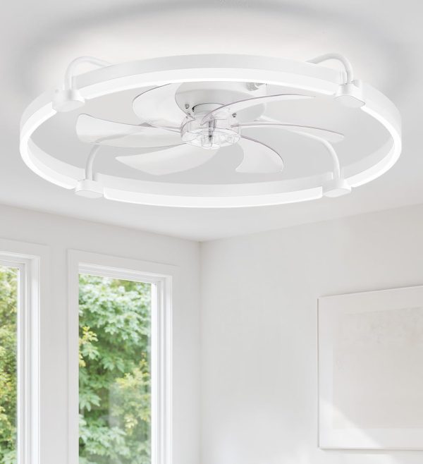windphoto 26" Low Profile Ceiling Fans with Lights, Remote/APP Control, White | Wider Airflow, Stepless Dimmable LED, Quiet Reversible DC Motor, 6 Speeds, 3CCT, Timer, Bedroom, Living Room, Kitchen