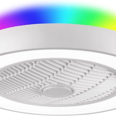 51ixYLyU3vL._AC_SL1500_.jpg windphoto 20 Inch Low Profile Bladeless LED Ceiling Fan Light, White RGB | Flush Mount, Modern, 6 Speed Adjustable, 3000-6000K Dimmable, 3000LM, Indoor Bedroom Living Room, Remote/APP Control