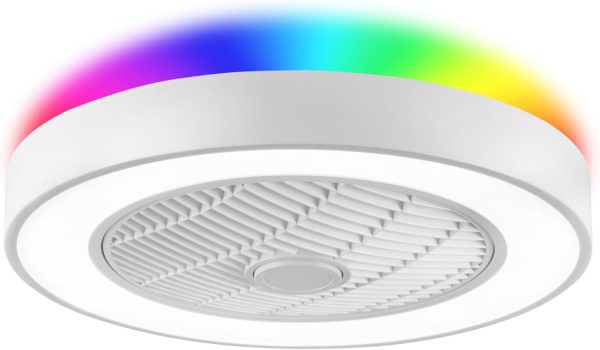 51ixYLyU3vL._AC_SL1500_.jpg windphoto 20 Inch Low Profile Bladeless LED Ceiling Fan Light, White RGB | Flush Mount, Modern, 6 Speed Adjustable, 3000-6000K Dimmable, 3000LM, Indoor Bedroom Living Room, Remote/APP Control