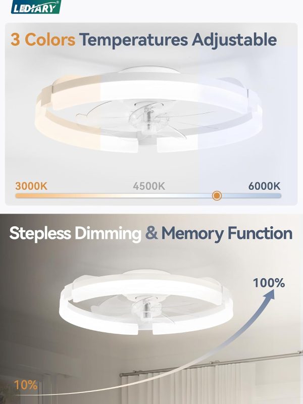 6101B7k3tgL._AC_SL1500_.jpg windphoto 2 Pack 20" Ceiling Fans with Lights, Fandelier for Bedroom | Flush Mount Fan Light, Stepless Dimmable, App/Remote Control, 3 CCT Led, 6 Speeds, Quiet Reversible DC Motor, White