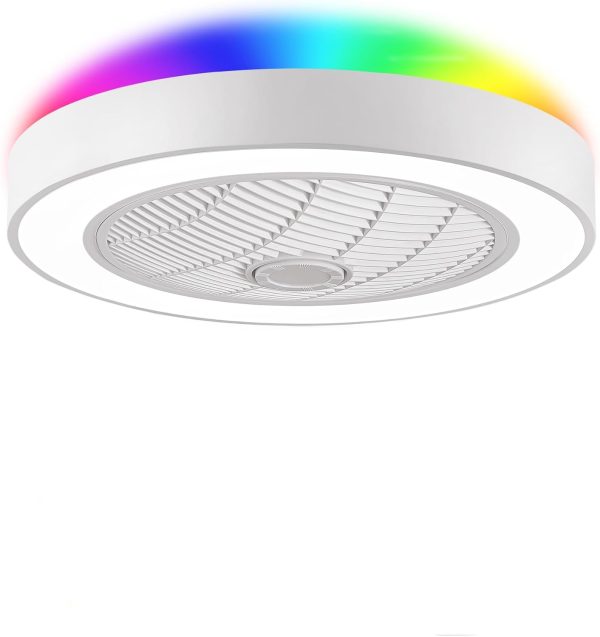 612d0NCnuoL._AC_SL1500_.jpg windphoto 22 Inch Low Profile Bladeless LED Ceiling Fan Light, White RGB | Flush Mount, Modern, 6 Speed Adjustable, 3000-6000K Dimmable, 3000LM, Indoor Bedroom Living Room, Remote/APP Control