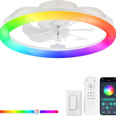 616LUi2X5aL._AC_SL1500_.jpg windphoto RGB Low Profile Ceiling Fans with Lights and Remote, 20 Inch Dimmable Modern Ceiling Fan(3000K-6000K), 6 Speed, Reversible, APP & Remote Control, Flush Mount Fan Light, White RGB Ceiling Fans