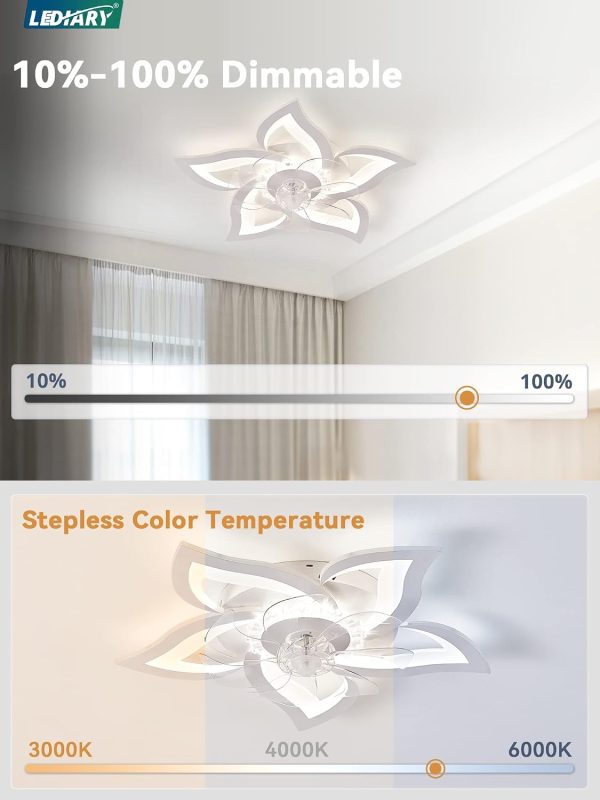 617H0aHiSRL._AC_SL1500_.jpg windphoto Flower Fandalier Ceiling Fan with Light, Modern Low Profile Small | 27 Inch Flush Mount, 3000-6000K Dimmable LED, Remote&App Control, Quiet DC Motor, for Bedroom, Living Room, Indoor, Black