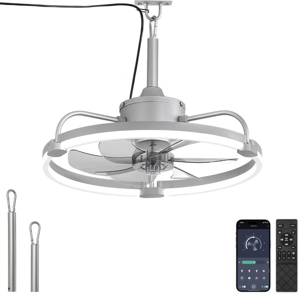 windphoto 20" Waterproof Grey Outdoor Ceiling Fan with Light for Gazebo | IP65 Wet Rated,APP Control,6-Speeds,3CCT Dimmable,Reverse DC Motor,Suitable for 10' x 12' Area,Plug In for Patio,Porch