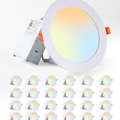 windphoto 6 Inch 6CCT LED Recessed Ceiling Light with Junction Box, 24 Pack | 2500K-5000K Recessed Light Fixtures, 1100LM High Brightness, Dimmable Downlight, 12W Eqv 110W, IC Rated, ETL