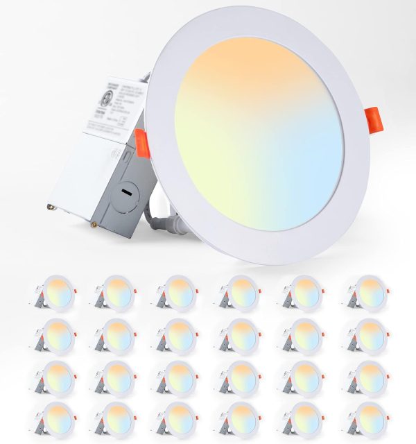 619U0VmLw3L._AC_SL1500_.jpg windphoto 6 Inch 6CCT LED Recessed Ceiling Light with Junction Box, 24 Pack | 2500K-5000K Recessed Light Fixtures, 1100LM High Brightness, Dimmable Downlight, 12W Eqv 110W, IC Rated, ETL