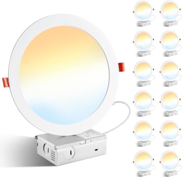 61A3myHz0LL._AC_SL1500_.jpg windphoto 5CCT 12 Pack Ultra Thin LED Recessed Lighting 8 Inch Slim Selectable 2700K-6000K, Smooth Dimmable, High Brightness 1900 LM, 18W Eqv 180W Canless LED Downlight with Jbox, IC Rated, ETL