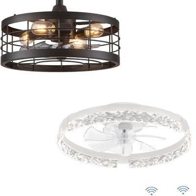 61A5kXsGxLL._AC_SL1500_.jpg windphoto 16.5" Black Caged Ceiling Fan and 20" White Low Profile CCT Dimmable LED Ceiling Fan with Light & Remote, 6 Speed, Timing for Outdoor and Bedroom, Kitchen