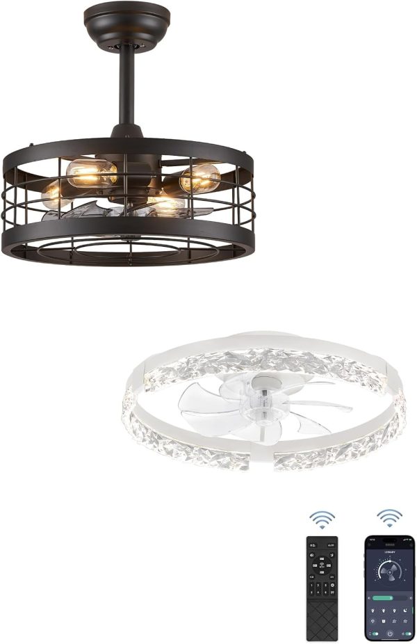 61A5kXsGxLL._AC_SL1500_.jpg windphoto 16.5" Black Caged Ceiling Fan and 20" White Low Profile CCT Dimmable LED Ceiling Fan with Light & Remote, 6 Speed, Timing for Outdoor and Bedroom, Kitchen