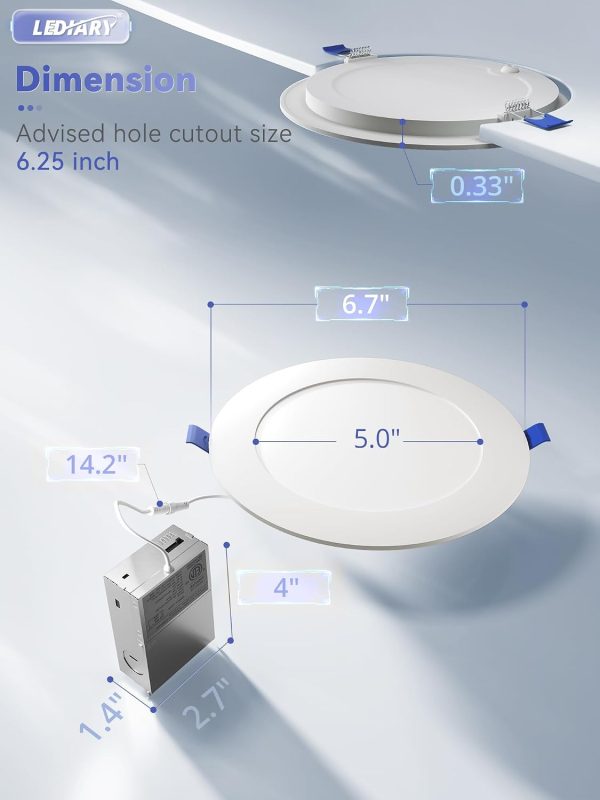 61D7-Y1lV0L._AC_SL1500_.jpg windphoto 6 Inch 6CCT LED Recessed Ceiling Light with Junction Box, 24 Pack | 2500K-5000K Recessed Light Fixtures, 1100LM High Brightness, Dimmable Downlight, 12W Eqv 110W, IC Rated, ETL