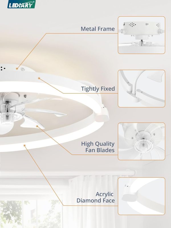 61G2N4hAHTL._AC_SL1500_.jpg 2 Pack 20'' Low Profile Ceiling Fan with Light, 3000-6000K Dimmable Fandelier LED Fan Light, 6 Wind Speeds, Modern Flush Mount Ceiling Fan for Bedroom