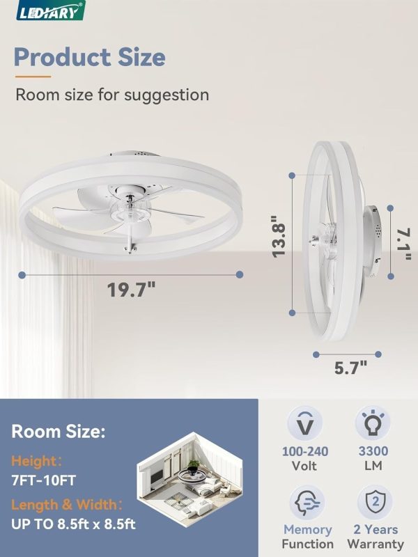 61GvuelEz9L._AC_SL1500_.jpg windphoto Low Profile Ceiling Fans with Lights, Flush Mount Modern Ceiling Fan and Remote Control, 19.7" LED Ceiling Fans, Stepless Dimmable 3 Colors and 6 Speeds - White