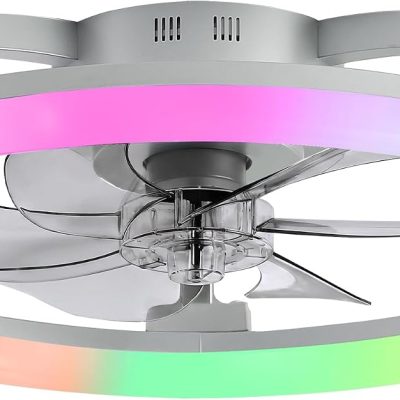 61J-Y2v75pL._AC_SL1500_.jpg windphoto 23" Ceiling Fans with Lights and Remote for Bedroom, Grey | RGB Low Profile Fan Light, 3000K-6000K Stepless Dimmable, 6 Speed, Reversible DC Motor, APP & Remote Control, Low Noice