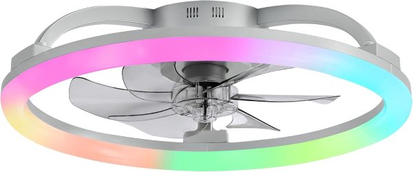 61J-Y2v75pL._AC_SL1500_.jpg windphoto 23" Ceiling Fans with Lights and Remote for Bedroom, Grey | RGB Low Profile Fan Light, 3000K-6000K Stepless Dimmable, 6 Speed, Reversible DC Motor, APP & Remote Control, Low Noice