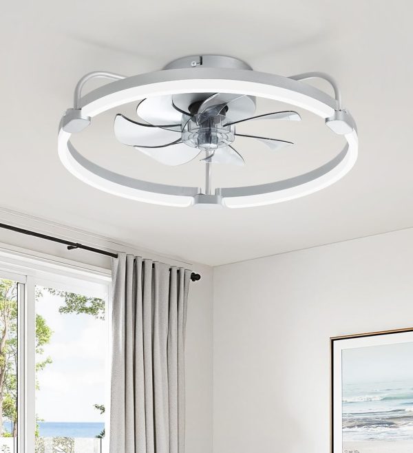 61JjtLx2PL._AC_SL1092_.jpg windphoto 20" Ceiling Fans with Lights and Remote, Low Profile Led Fan Light | Flush Mount, Stepless Dimmable Fandelier, 6 Speeds, 3 CCT, Quiet Reversible DC Motor, 2H Timer, Bedroom, Living Room, Grey