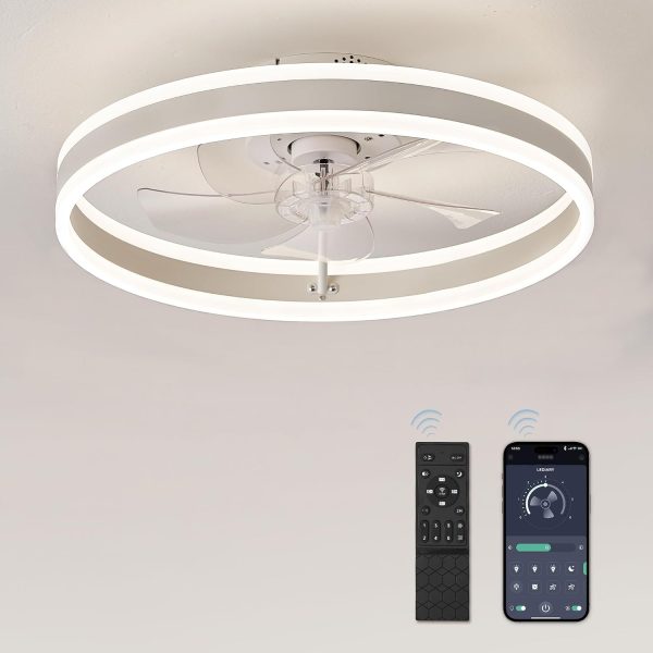 61Kaxz1syyL._AC_SL1500_.jpg windphoto Low Profile Ceiling Fans with Lights, Flush Mount Modern Ceiling Fan and Remote Control, 19.7" LED Ceiling Fans, Stepless Dimmable 3 Colors and 6 Speeds - White