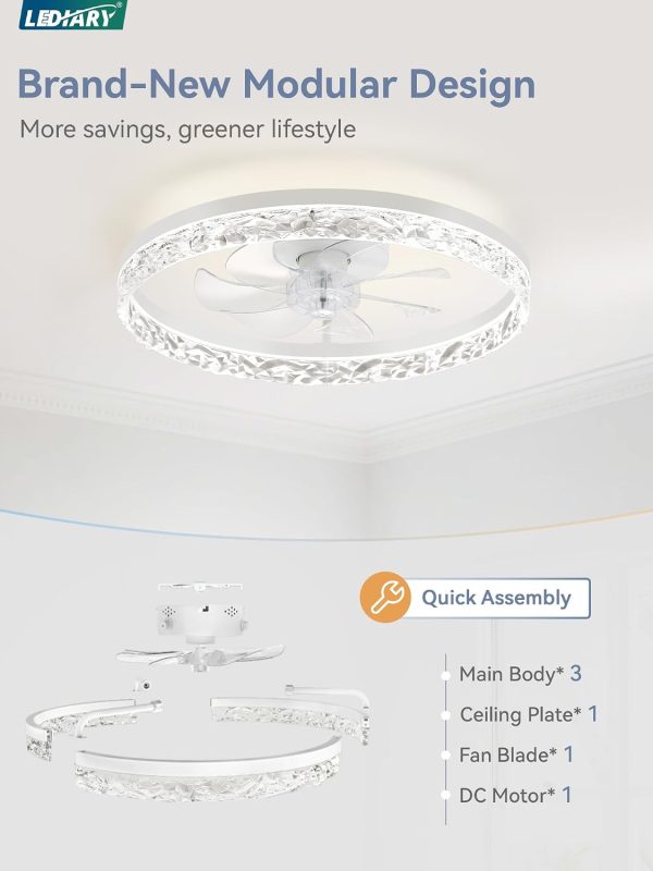 61LiXNo1eL._AC_SL1500_.jpg windphoto 20" Modern Ceiling Fans with Lights and Remote, White Fandelier | Dimmable Low Profile, Flush Mount Ceiling Fan, Stepless Color Temperature Change, 6 Speeds, Bedroom, Living Room, Kitchen