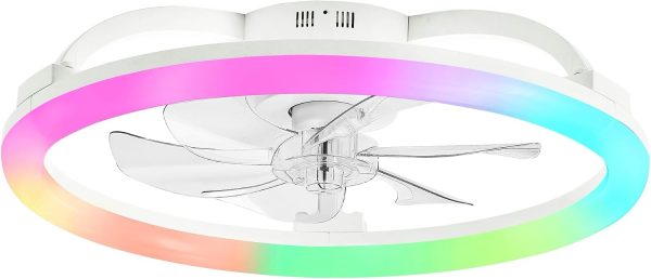 61PutoxQKPL._AC_SL1500_.jpg windphoto 23" Ceiling Fans with Lights and Remote for Bedroom, White | RGB Low Profile Fan Light, 3000K-6000K Stepless Dimmable, 6 Speed, Reversible DC Motor, APP & Remote Control, Low Noice