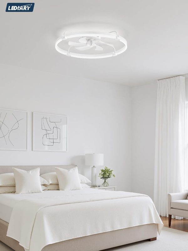 windphoto 30" Low Profile Ceiling Fans with Lights, Remote/APP Control, White | Wider Airflow, Stepless Dimmable LED, Quiet Reversible DC Motor, 6 Speeds, 3CCT, Timer, Bedroom, Living Room, Kitchen