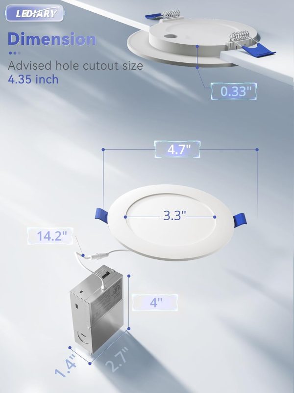 61UNJhhfOL._AC_SL1500_.jpg windphoto 4 Inch 5CCT Led Recessed Ceiling Light with Junction Box, 24 Pack | 2500K-5000K Recessed Light Fixtures, 1100LM High Brightness, Dimmable Downlight, 12W Eqv 110W, IC Rated, ETL
