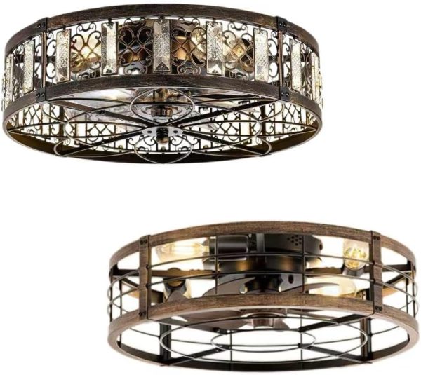 61cDfgM76L._AC_SL1179_.jpg windphoto 20" Caged Ceiling Fan with Light and Remote, Low Profile Flush Mount Fandelier for Bedroom,Kitchen,Indoor,Black and Gold