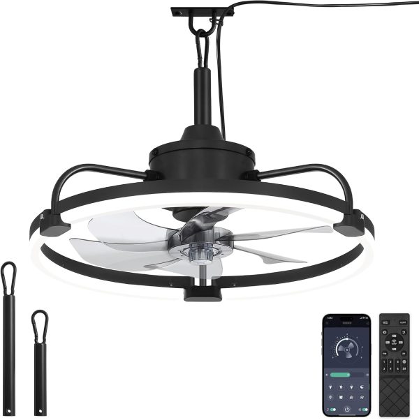 61cTW3VWLZL._AC_SL1500_.jpg windphoto 20" Waterproof Black Outdoor Ceiling Fan with Light for Gazebo | IP65 Wet Rated,APP Control,6-Speeds,3CCT Dimmable,Reverse DC Motor,Suitable for 10' x 12' Area,Plug In for Patio,Porch