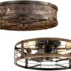 windphoto 20" Low Profile Flush Mount Caged Ceiling Fan with Light,Black Gold Bladeless Enclosed Small Fandelier