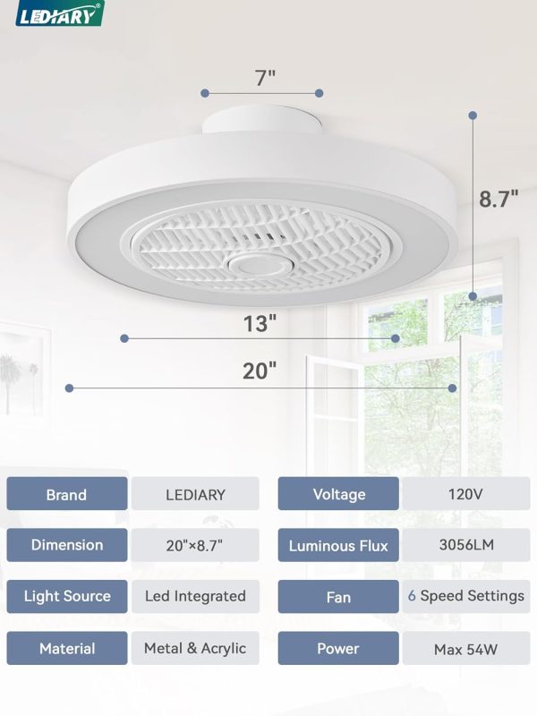 61jzkVkAypL._AC_SL1500_.jpg windphoto 20" Bladeless Ceiling Fan with Light, Enclosed Low Profile Flush Mount LED Fandelier with Remote Control