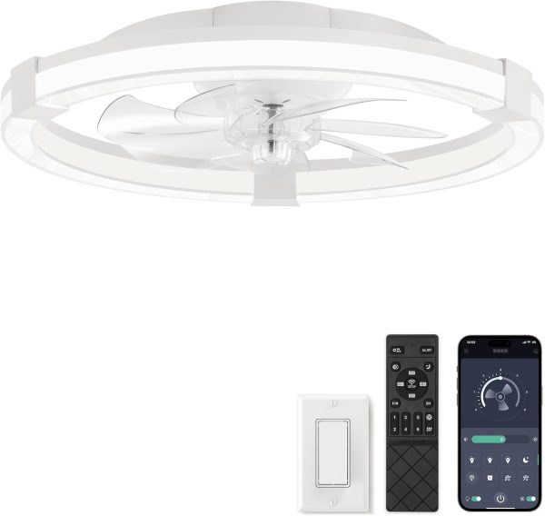 61k-PM35H9L._AC_SL1500_.jpg Ceiling Fans with Lights 23 Inch Low Profile Fandelier with Remote White | 6 Speeds, Reversible, Dimmable Flush Mount Fan Light, Modern Ceiling Fan with Lights for Bedroom Bladeless