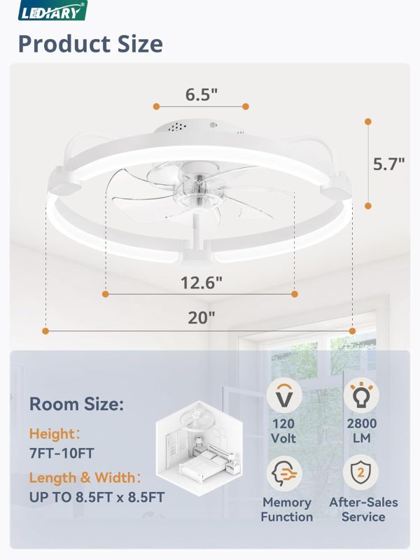 61qDyOgoupL._AC_SL1500_.jpg windphoto 2 Pack 20" Low Profile Ceiling Fans with Lights and Remote | Flush Mount, Stepless Dimmable Fandelier, 6 Speeds, 3 CCT, Quiet Reversible DC Motor, 2H Timer, Bedroom, Living Room, White