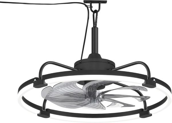 windphoto 24" Waterproof Black Outdoor Ceiling Fan with Light for Gazebo | IP65 Wet Rated,APP Control,6-Speeds,3CCT Dimmable,Reverse DC Motor,Suitable for 12' x 14' Area,Plug In for Patio,Porch