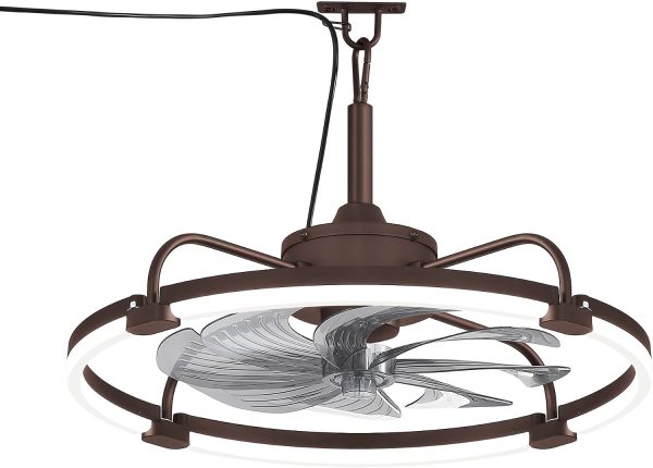 windphoto 24" Waterproof Brown Outdoor Ceiling Fan with Light for Gazebo | IP65 Wet Rated,APP Control,6-Speeds,3CCT Dimmable,Reverse DC Motor,Suitable for 12' x 14' Area,Plug In for Patio,Porch
