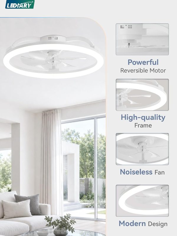 71-3rKTBRzL._AC_SL1500_.jpg windphoto 23" Ceiling Fans with Lights and Remote for Bedroom, White | Low Profile Fan Light, 3000K-6000K Stepless Dimmable Fandelier, 6 Speed, Reversible DC Motor, APP & Remote Control, Low Noice