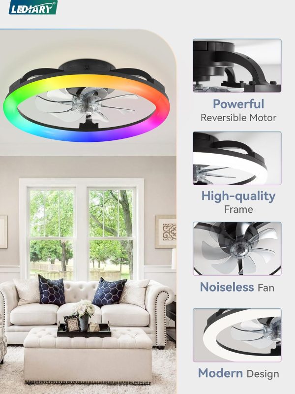 71-6KAa9bzL._AC_SL1500_.jpg windphoto RGB Low Profile Ceiling Fans with Lights and Remote, 20 Inch Dimmable Modern Fan Light(3000K-6000K), 6 Speed, Reversible, APP & Remote Control, Flush Mount Ceiling Fan for Bedroom, Black