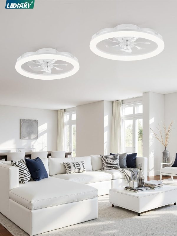71-DSpvZcjL._AC_SL1500_.jpg windphoto 2 Pack 20" Ceiling Fans with Lights and Remote for Bedroom, White | Low Profile Fan Light, 3000K-6000K Stepless Dimmable Fandelier, 6 Speed, Reversible DC Motor, APP & Remote Control, Low Noice