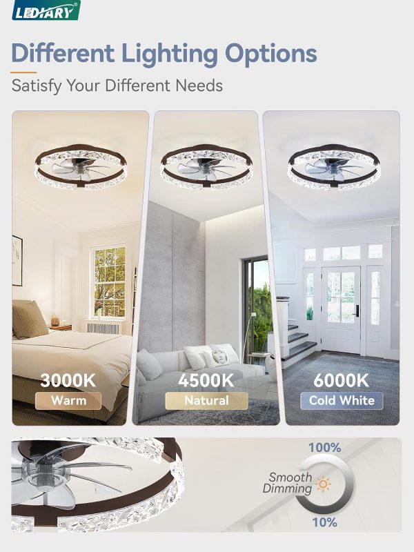 71-EwyhigwL._AC_SL1500_.jpg windphoto 20 Inch Low Profile Ceiling Fans with Lights and Remote, Fandelier Ceiling Fan Flush Mount, 3000K-6000K Dimmable LED Fan Light, Brown Modern Ceiling Fans with Lights for Bedroom | Flush Mount, Fandelier, 3000K-6000K, Dimmable LED, for Bedroom