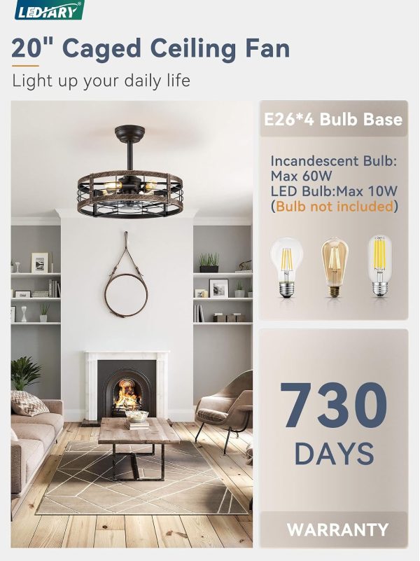 71-d1aG9DLL._AC_SL1500_.jpg windphoto 20 inch Fandelier Caged Ceiling Fan with Light, Black Gold | 6 Speed Adjustable,Timing, Quiet & Powerful DC, Small, Farmhouse, Industrial, Enclosed, Bladeless, Bedroom, Kitchen, Downrod