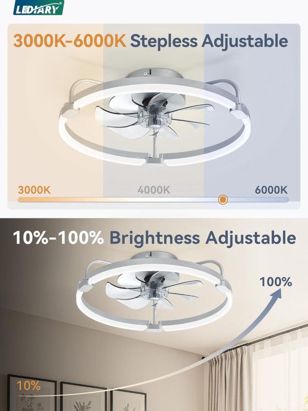 71-nMm-VgEL._AC_SL1500_.jpg windphoto 2 Pack 20" Low Profile Ceiling Fans with Lights and Remote | Flush Mount, Stepless Dimmable Fandelier, 6 Speeds, 3 CCT, Quiet Reversible DC Motor, 2H Timer, Bedroom, Living Room, Grey