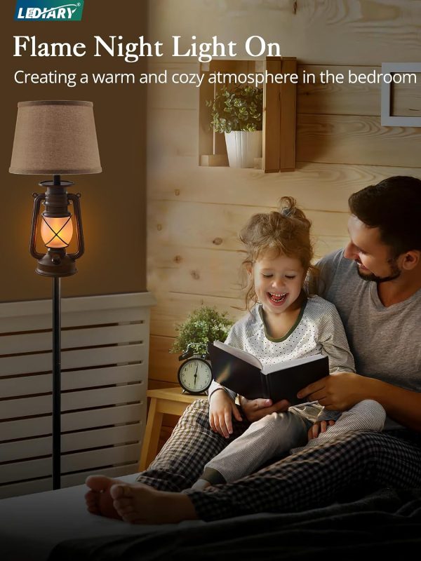 71-rLGjwl0L._AC_SL1500_.jpg windphoto LED Flashing Flame Night Lantern Floor Lamp Decor | Farmhouse Standing with Beige Linen Drum Lampshade Rustic for Living Room, Bedroom Home