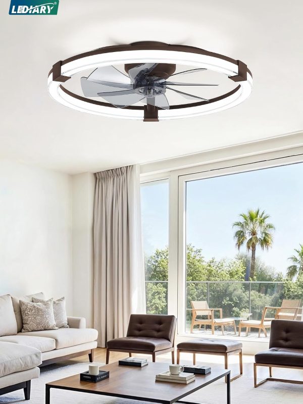 7103YaLl2fL._AC_SL1500_.jpg Ceiling Fans with Lights 23 Inch Low Profile Fandelier with Remote Brown | 6 Speeds, Reversible, Dimmable Flush Mount Fan Light, Modern Ceiling Fan with Lights for Bedroom Bladeless
