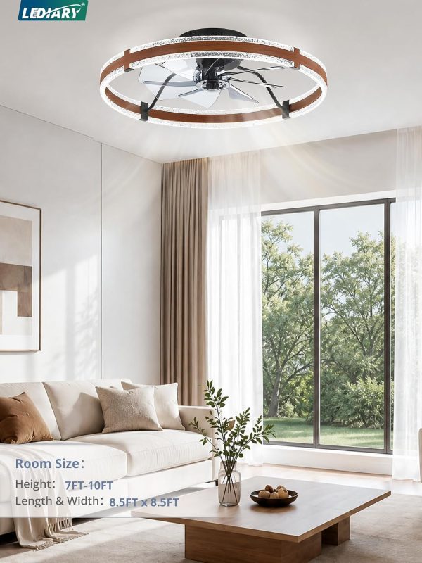 7108fBk9jKL._AC_SL1500_.jpg windphoto 24'' Modern Low Profile Ceiling Fans with Lights and Remote, Walnut | 3000-6000K Dimmable LED, 6 Wind Speeds, Quiet Reversible DC Motor, Small Flush Mount Fandelier for Bedroom, Living Room