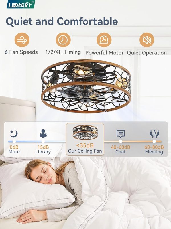 7108iB-QOwL._AC_SL1500_.jpg windphoto Walnut+White Gold Color Caged Ceiling Fans with Lights, White Flush Mount Ceiling Fan with Remote, Small Low Profile Bladeless Ceiling Fan Light Fixture for Bedroom, Kitchen, Dining Room