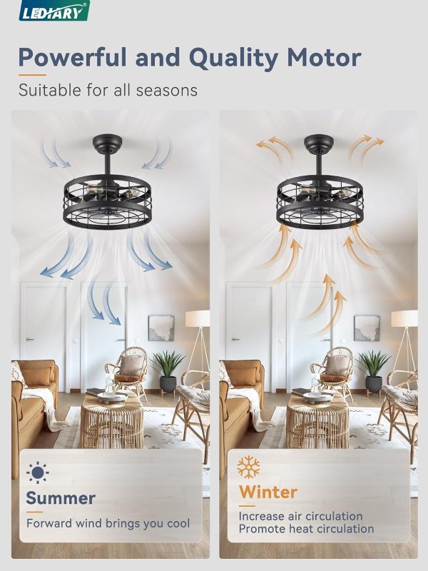 710AGS7KCFL._AC_SL1500_.jpg windphoto 16.5" Black Caged Ceiling Fan and 20" White Low Profile CCT Dimmable LED Ceiling Fan with Light & Remote, 6 Speed, Timing for Outdoor and Bedroom, Kitchen